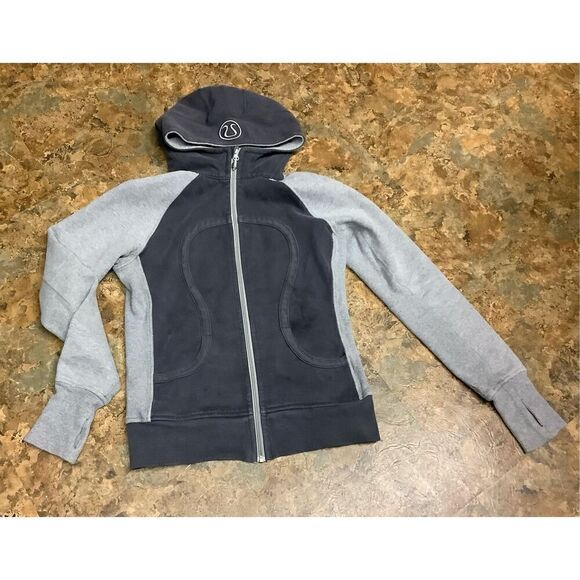 7* LULULEMON SCUBA RARE 2 TONE GRAY FLEECE LINED HOOD HOODIE SWEATSHIRT JACKET 8 - Picture 3 of 8